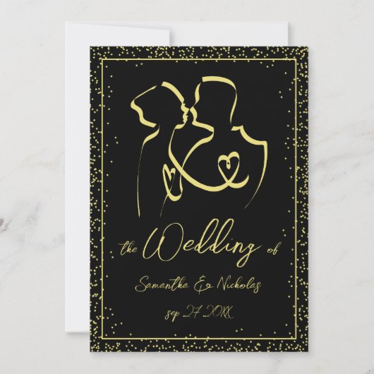 Silhouette of Lovers Line Art Wedding Kaart (Voorkant)