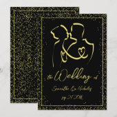 Silhouette of Lovers Line Art Wedding Kaart (Voorkant / Achterkant)