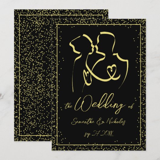 Silhouette of Lovers Line Art Wedding Kaart (Voorkant / Achterkant)