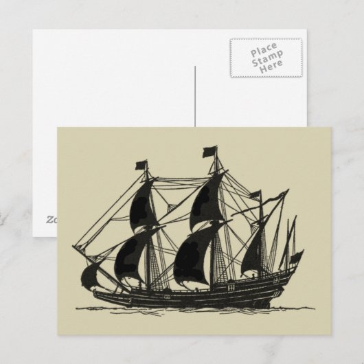 Silhouette of Ship met buigende nagels Briefkaart (Voorkant / Achterkant)