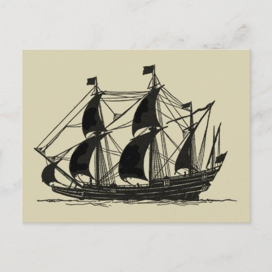 Silhouette of Ship met buigende nagels Briefkaart (Voorkant)