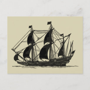 Silhouette of Ship met buigende nagels Briefkaart
