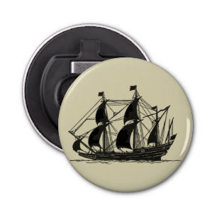 Silhouette of Ship met buigende nagels Button Flesopener