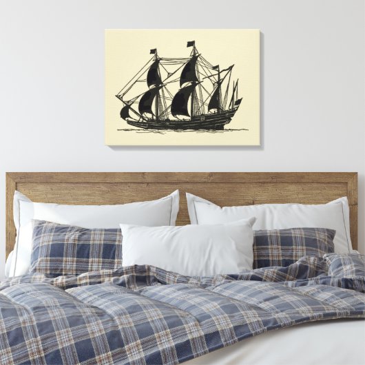 Silhouette of Ship met buigende nagels Canvas Afdruk (Insitu (Slaapkamer))