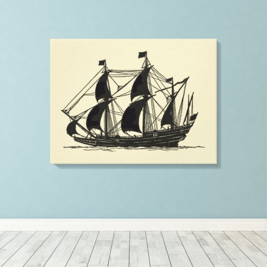 Silhouette of Ship met buigende nagels Canvas Afdruk (Insitu (Houten vloer))