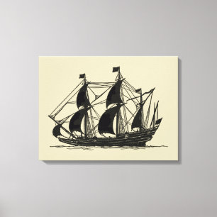 Silhouette of Ship met buigende nagels Canvas Afdruk