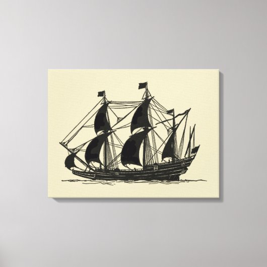 Silhouette of Ship met buigende nagels Canvas Afdruk (Voorkant)