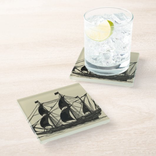 Silhouette of Ship met buigende nagels Glazen Onderzetter (Schuin)