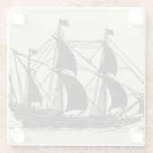 Silhouette of Ship met buigende nagels Glazen Onderzetter (Achterkant)