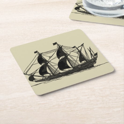 Silhouette of Ship met buigende nagels Kartonnen Onderzetters (Schuin)