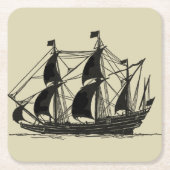 Silhouette of Ship met buigende nagels Kartonnen Onderzetters (Voorkant)