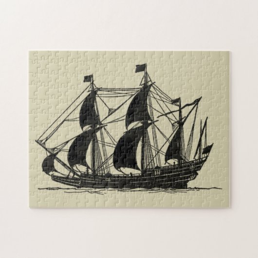 Silhouette of Ship met buigende nagels Legpuzzel (Horizontaal)