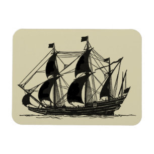 Silhouette of Ship met buigende nagels Magneet