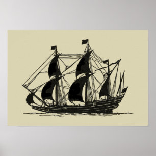 Silhouette of Ship met buigende nagels Poster