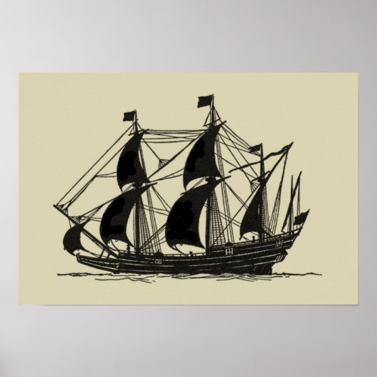 Silhouette of Ship met buigende nagels Poster (Voorkant)