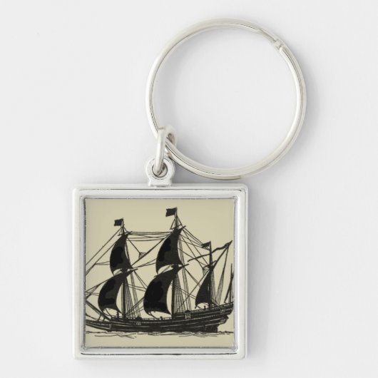 Silhouette of Ship met buigende nagels Sleutelhanger (Voorkant)