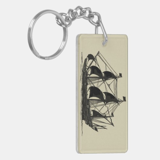Silhouette of Ship met buigende nagels Sleutelhanger (Voorkant Links)