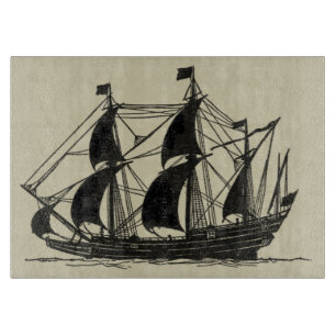 Silhouette of Ship met buigende nagels Snijplank