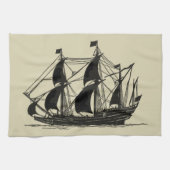 Silhouette of Ship met buigende nagels Theedoek (Horizontaal)