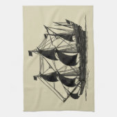 Silhouette of Ship met buigende nagels Theedoek (Verticaal)