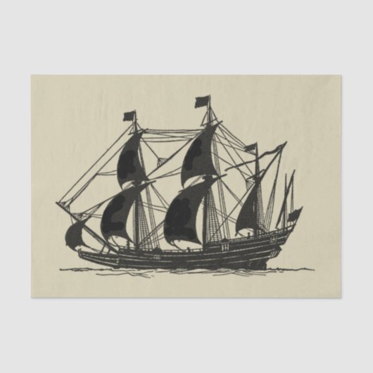 Silhouette of Ship met buigende nagels Tissuepapier (Voorkant)