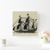 Silhouette of Ship met buigende nagels Vierkante Klok (Huis)
