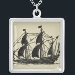 Silhouette of Ship met buigende nagels Zilver Vergulden Ketting<br><div class="desc">Handachtig silhouet van een zeilschip met blaaszeilen. Je kunt zelfs een paar getallen op het dek zien staan,  de voortgang van het schip bewaken of gewoon genieten van het koele zee bries. Iedereen die van het zee houdt,  moet dit stuk kopen!</div>