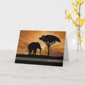 Silhouette olifant met Sunset Verjaardag Kaart (Gele Bloem)