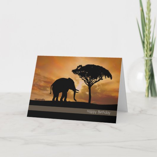 Silhouette olifant met Sunset Verjaardag Kaart (Voorkant)