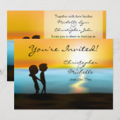 Silhouette Paar Sunset Beach Huwelijksuitnodiging Kaart (Voorkant / Achterkant)