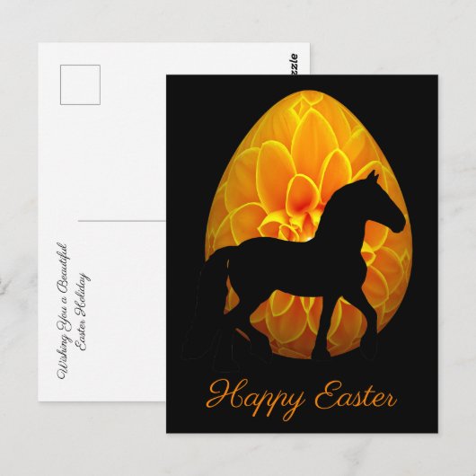 Silhouette Paard en Bloem Ei Gelukkig Pasen Briefkaart (Voorkant / Achterkant)