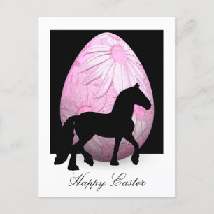 Silhouette Paard en Roze Bloem Ei Gelukkig Pasen Briefkaart