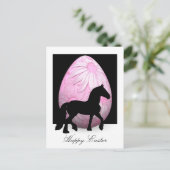 Silhouette Paard en Roze Bloem Ei Gelukkig Pasen Briefkaart (Staand voorkant)