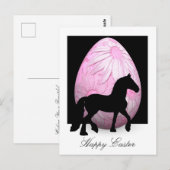 Silhouette Paard en Roze Bloem Ei Gelukkig Pasen Briefkaart (Voorkant / Achterkant)