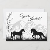 Silhouette Paarden en Berg Zwart Wit Trouwen Kaart (Voorkant)