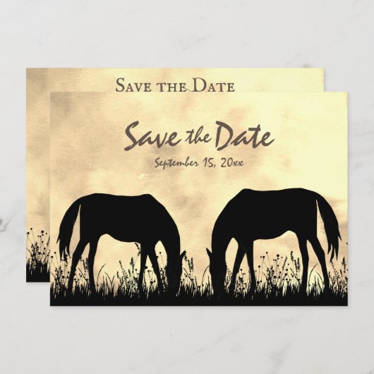 Silhouette Paarden Grazen In Het Veld Sunset Weddi Save The Date (Voorkant / Achterkant)
