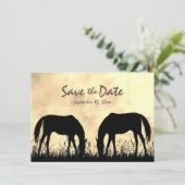 Silhouette Paarden Grazen In Het Veld Sunset Weddi Save The Date (Staand voorkant)
