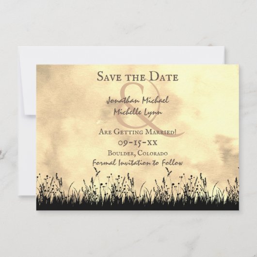 Silhouette Paarden Grazen In Het Veld Sunset Weddi Save The Date (Achterkant)