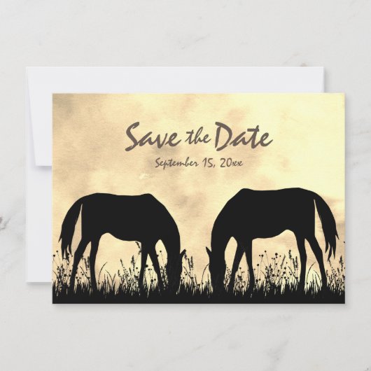 Silhouette Paarden Grazen In Het Veld Sunset Weddi Save The Date (Voorkant)