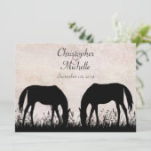 Silhouette paarden grazen paard bruiloft kaart (Staand voorkant)