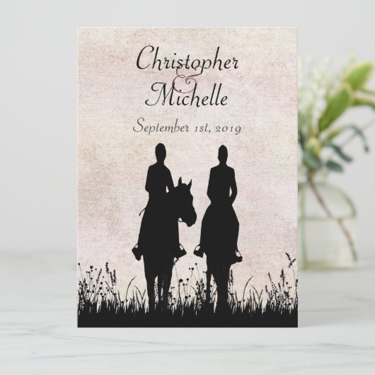 Silhouette Paardrijden Paardenbruiloft Kaart (Staand voorkant)