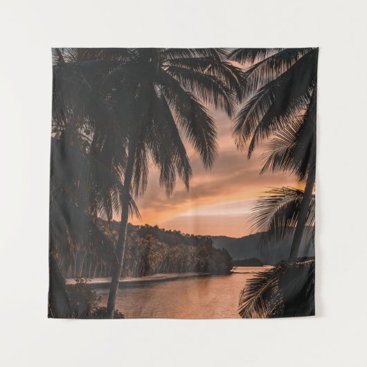 Silhouette palmboom tijdens het gouden uur wandkleed (Voorkant)