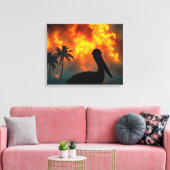 Silhouette Pelikaan Kijken naar een Wildfire Canvas Afdruk (Insitu (Woonkamer))
