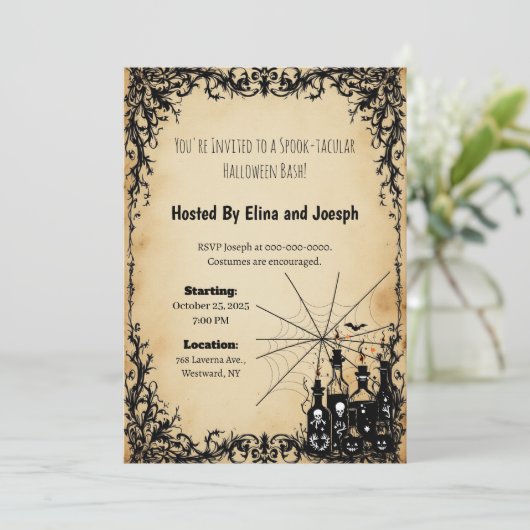 Silhouette perkament Halloween uitnodigingen (Staand voorkant)
