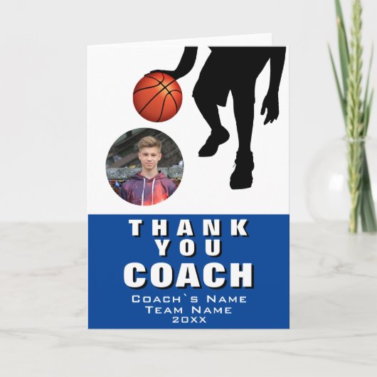 Silhouette Photo Coach voor Basketball Player Bedankkaart (Voorkant)
