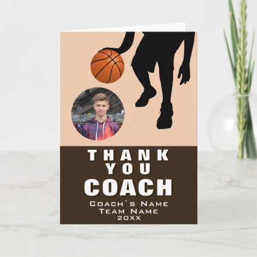 Silhouette Photo Coach voor Basketball Player Bedankkaart (Voorkant)