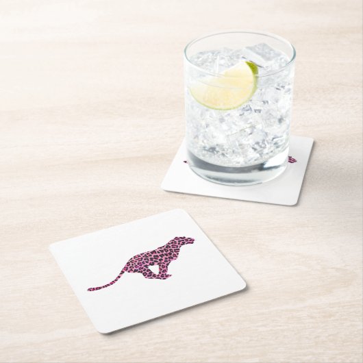 Silhouette Pink en Black Leopard Kartonnen Onderzetters (Insitu)