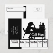 Silhouette QSL-kaart met vrouw-uurradiooperator Briefkaart (Voorkant / Achterkant)