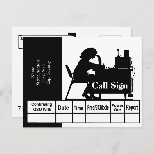 Silhouette QSL-kaart met vrouw-uurradiooperator Briefkaart (Voorkant / Achterkant)