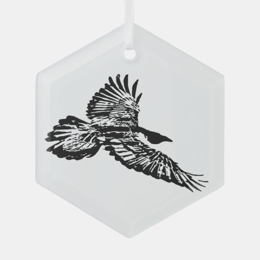 Silhouette Raven in Flight Bird Wildlife Natuur Glas Ornament (Voorkant)